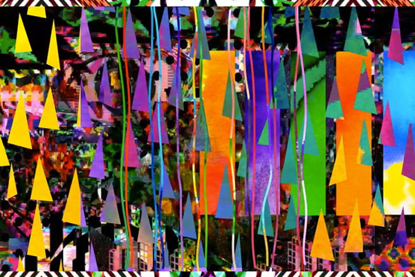 A textural video still from a glitchy animated video work by Kate Geck commissioned by Umbrella Arts in 2017.